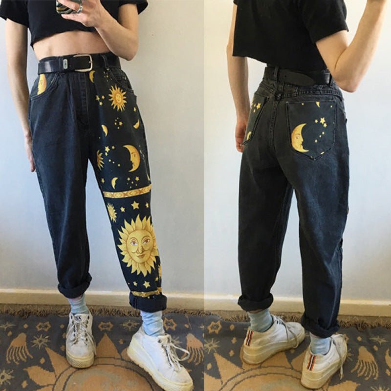 best Europe And The United States 2021 New Ladies Fashion Fashion Printed Harem Pants Loose Jeans Clothing shop online at M2K Trends for