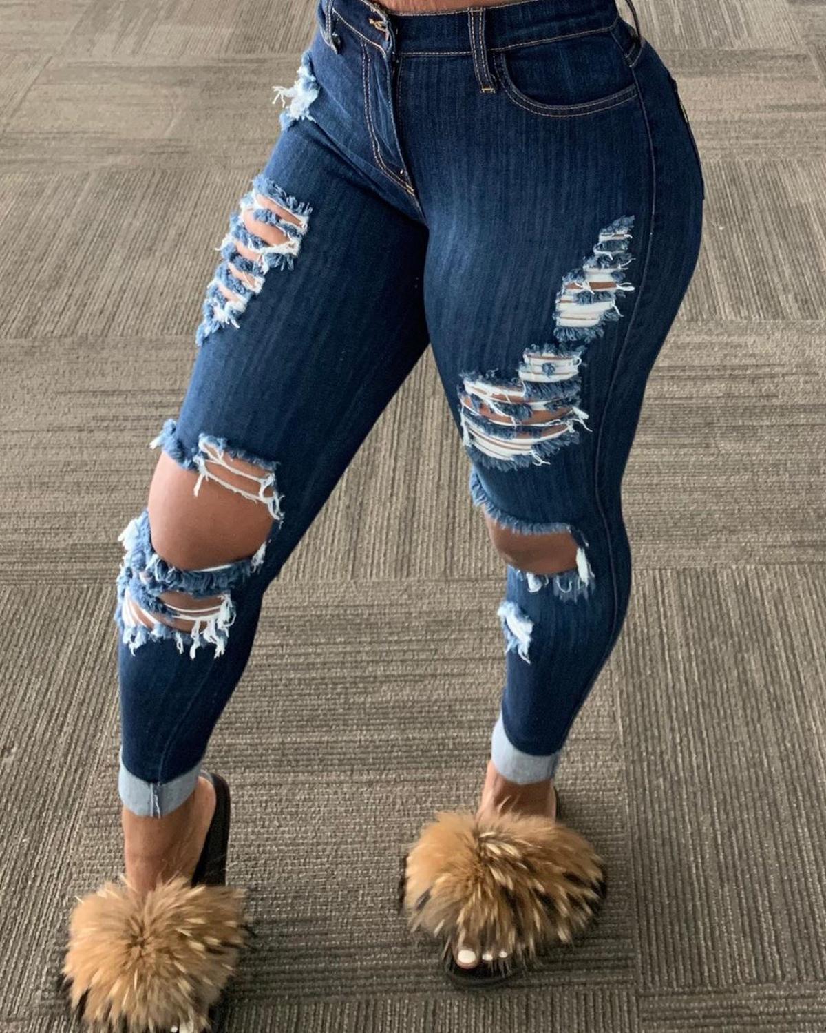 best Explosion style ripped denim women trousers Pants shop online at M2K Trends for