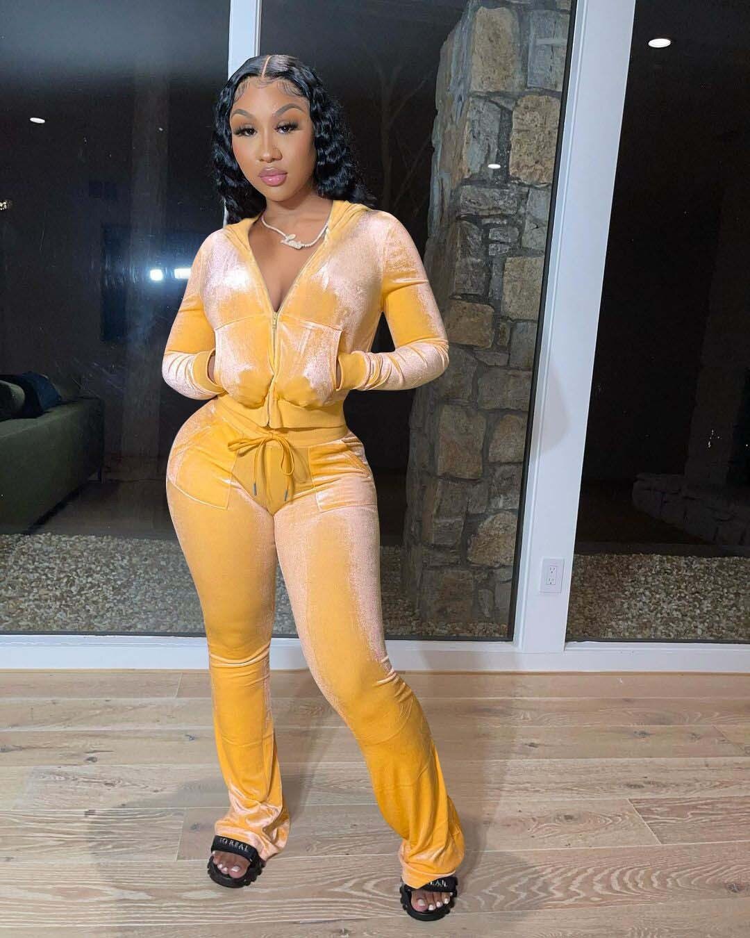 best Fall Casual Black Matching Sets 2 Two Piece Sets Velvet Tracksuit Womens For Sweatsuits Outfits Zipper Tops Pants Suits 0 shop online at M2K Trends for