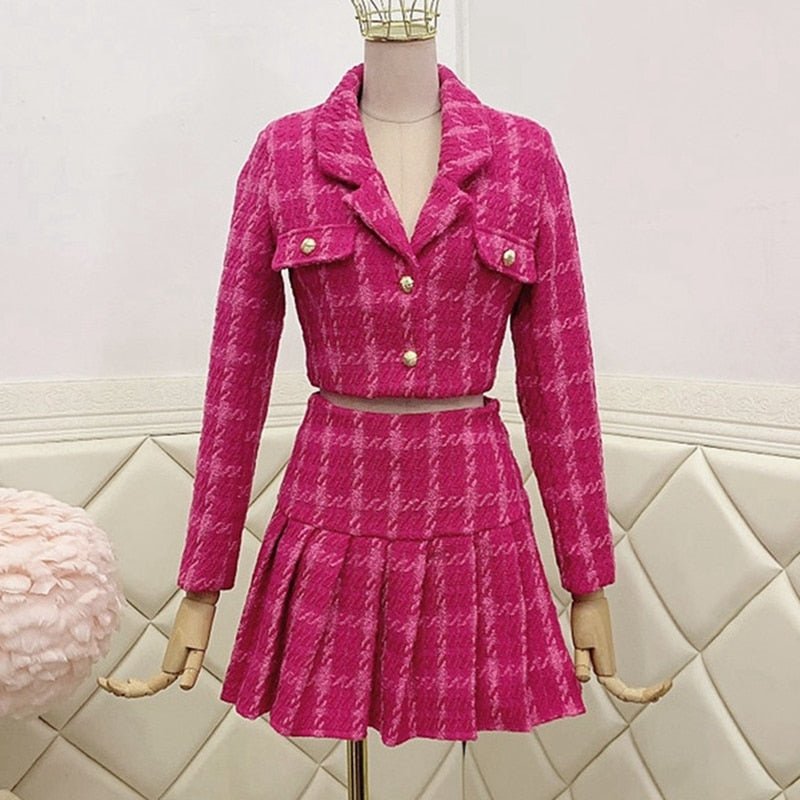 best Fall Small Fragrance Vintage Tweed Two Piece Set Women Crop Top Woolen Short Jacket Coat + Mini Skirts Sets Sweet 2 Piece Suits 0 shop online at M2K Trends for