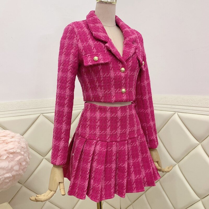 best Fall Small Fragrance Vintage Tweed Two Piece Set Women Crop Top Woolen Short Jacket Coat + Mini Skirts Sets Sweet 2 Piece Suits 0 shop online at M2K Trends for