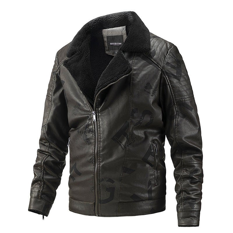 best Fall Winter Lapel Men's Plus Velvet Motorcycle Leather Jacket 0 shop online at M2K Trends for