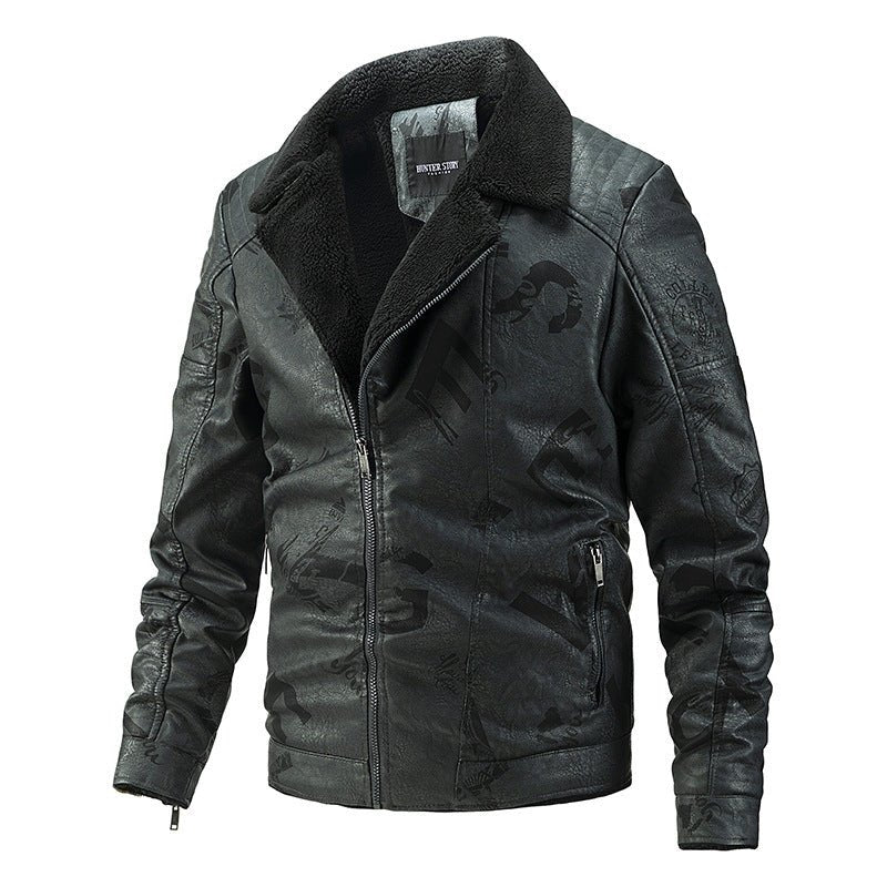 best Fall Winter Lapel Men's Plus Velvet Motorcycle Leather Jacket 0 shop online at M2K Trends for