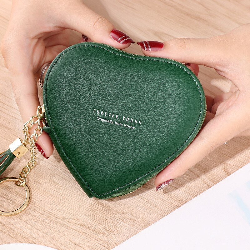 best Fashion Heart Shape Women&#39;s Wallets PU Leather Tassels Zipper Mini Clutch Key Ring Coin Money Bag Girls Cute Small Purse 0 shop online at M2K Trends for