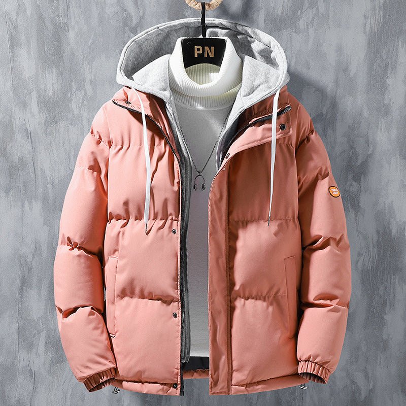 best Fashion Hooded Jacket Men Winter Windproof Thickened Fake Two-piece Coat Solid Leisure Sports Cotton Jacket 0 shop online at M2K Trends for Hoodie