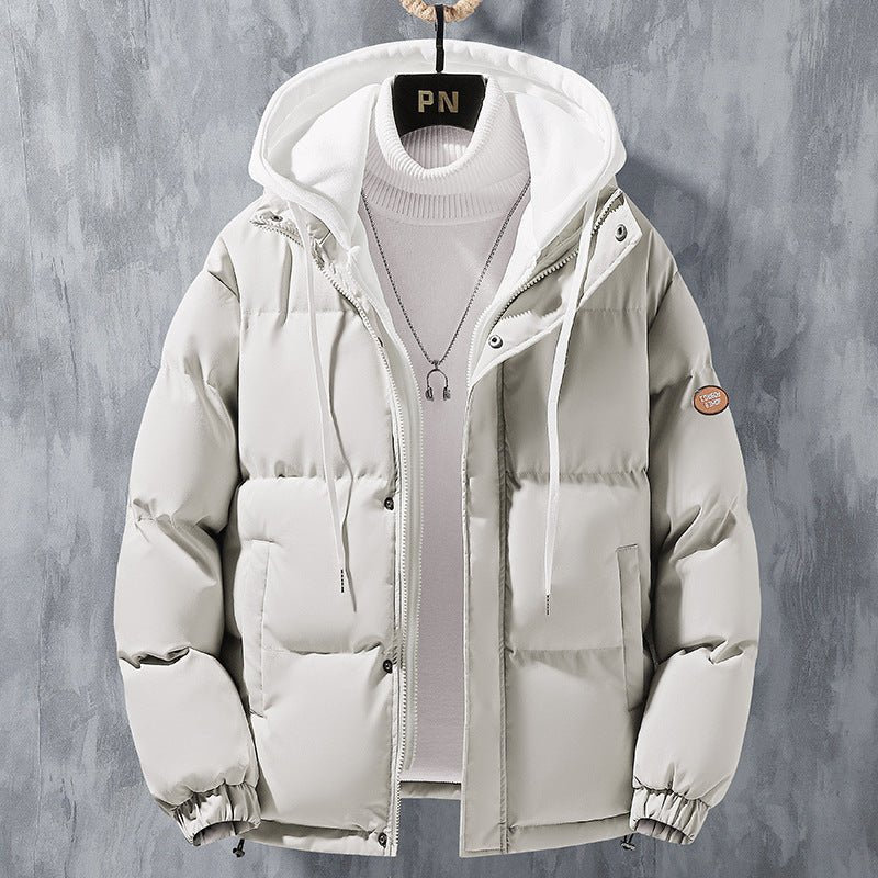 best Fashion Hooded Jacket Men Winter Windproof Thickened Fake Two-piece Coat Solid Leisure Sports Cotton Jacket 0 shop online at M2K Trends for Hoodie