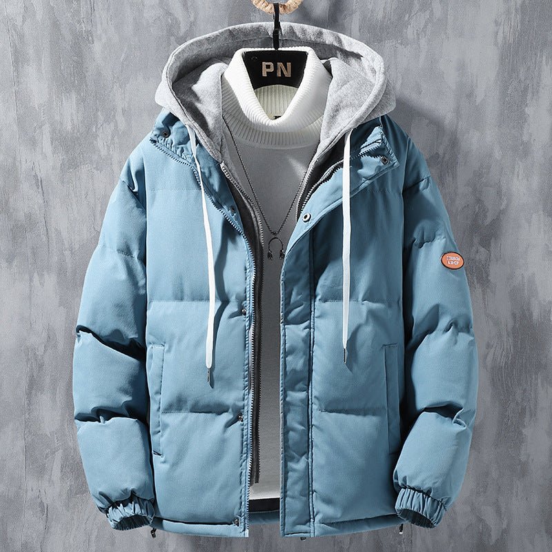 best Fashion Hooded Jacket Men Winter Windproof Thickened Fake Two-piece Coat Solid Leisure Sports Cotton Jacket 0 shop online at M2K Trends for Hoodie