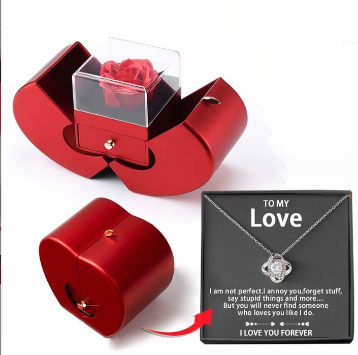 best Fashion Jewelry Box Red Apple Christmas Gift Necklace Eternal Rose For Girl Mother's Day Valentine's Day Gifts With Artificial Flower Rose Flower Jewelry Box gifts shop online at M2K Trends for cheap mothers day gifts