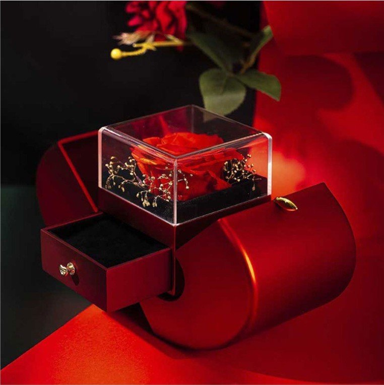 best Fashion Jewelry Box Red Apple Christmas Gift Necklace Eternal Rose For Girl Mother's Day Valentine's Day Gifts With Artificial Flower Rose Flower Jewelry Box gifts shop online at M2K Trends for cheap mothers day gifts