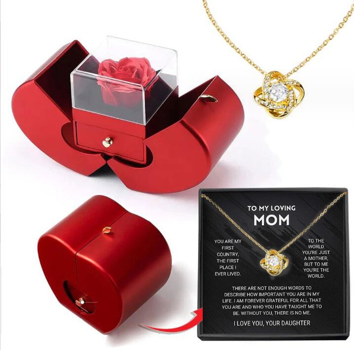 best Fashion Jewelry Box Red Apple Christmas Gift Necklace Eternal Rose For Girl Mother's Day Valentine's Day Gifts With Artificial Flower Rose Flower Jewelry Box gifts shop online at M2K Trends for cheap mothers day gifts