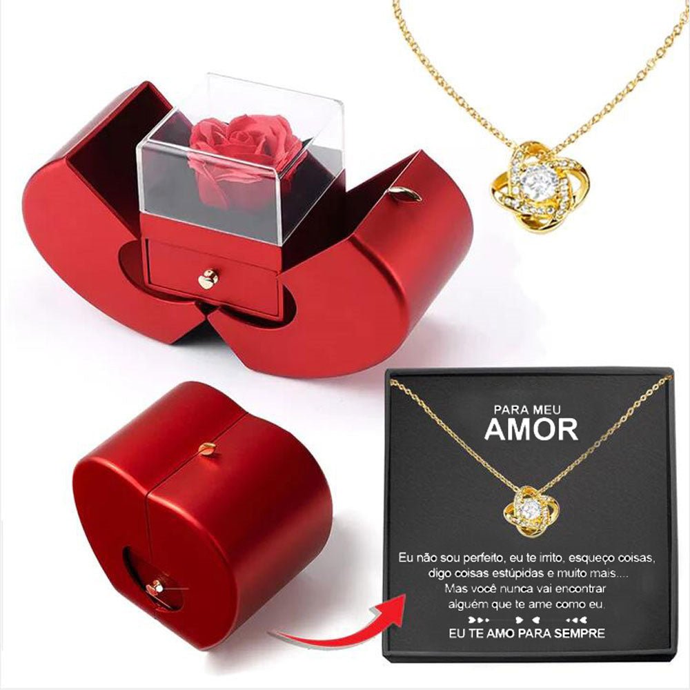 best Fashion Jewelry Box Red Apple Christmas Gift Necklace Eternal Rose For Girl Mother's Day Valentine's Day Gifts With Artificial Flower Rose Flower Jewelry Box gifts shop online at M2K Trends for cheap mothers day gifts