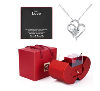 best Fashion Jewelry Box Red Apple Christmas Gift Necklace Eternal Rose For Girl Mother's Day Valentine's Day Gifts With Artificial Flower Rose Flower Jewelry Box gifts shop online at M2K Trends for cheap mothers day gifts