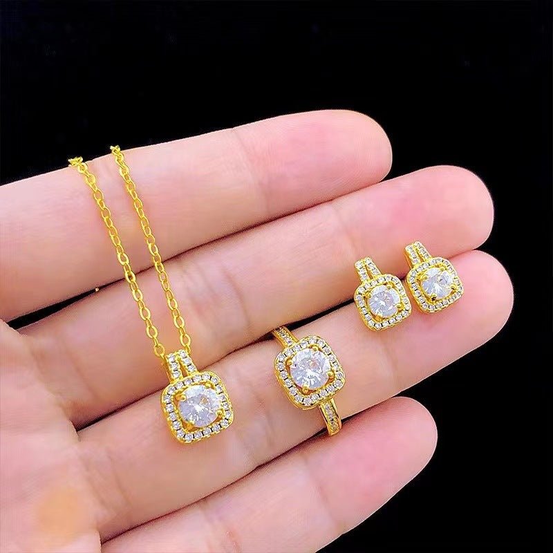 best Fashion Jewelry Set Zircon Gem Pendant Chain Choker Necklace For Women Gold Color Stud Earring Statement Wedding Ring gifts shop online at M2K Trends for gift