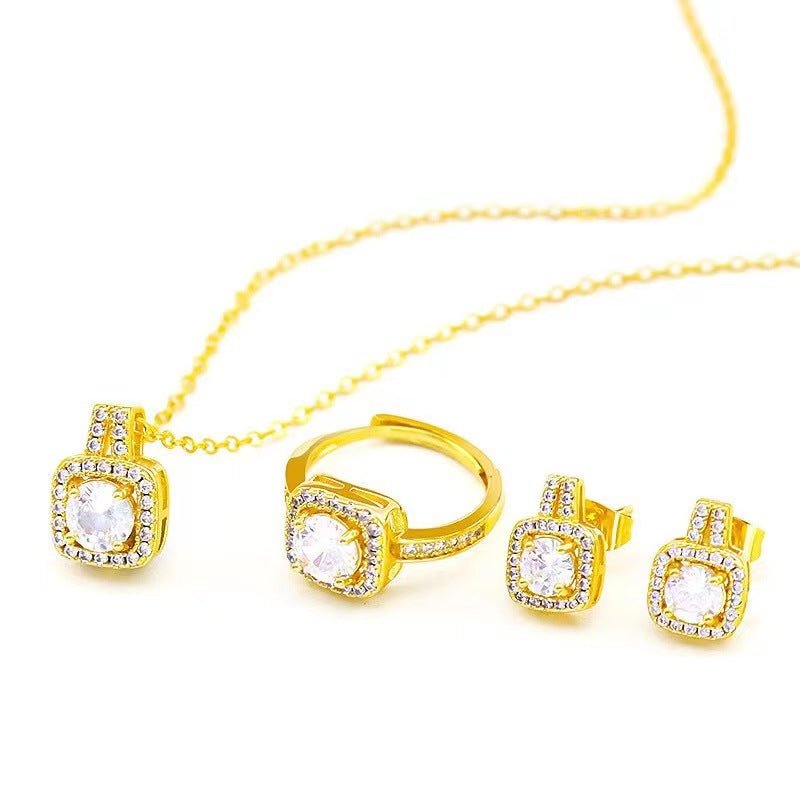 best Fashion Jewelry Set Zircon Gem Pendant Chain Choker Necklace For Women Gold Color Stud Earring Statement Wedding Ring gifts shop online at M2K Trends for gift