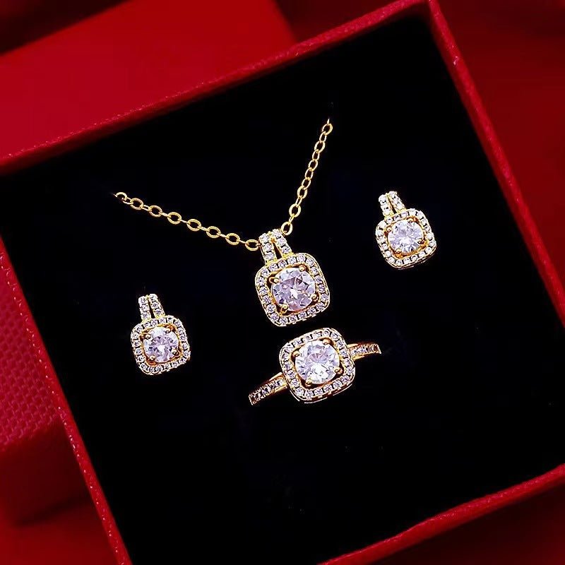 best Fashion Jewelry Set Zircon Gem Pendant Chain Choker Necklace For Women Gold Color Stud Earring Statement Wedding Ring gifts shop online at M2K Trends for gift