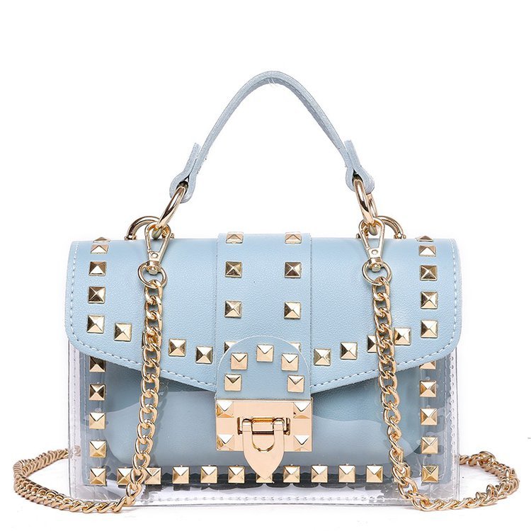 best Fashion Messenger Bag Chain Female Rivets Transparent Square Pvc Handbag Clear Jelly Bag Shoulder Bag shop online at M2K Trends for