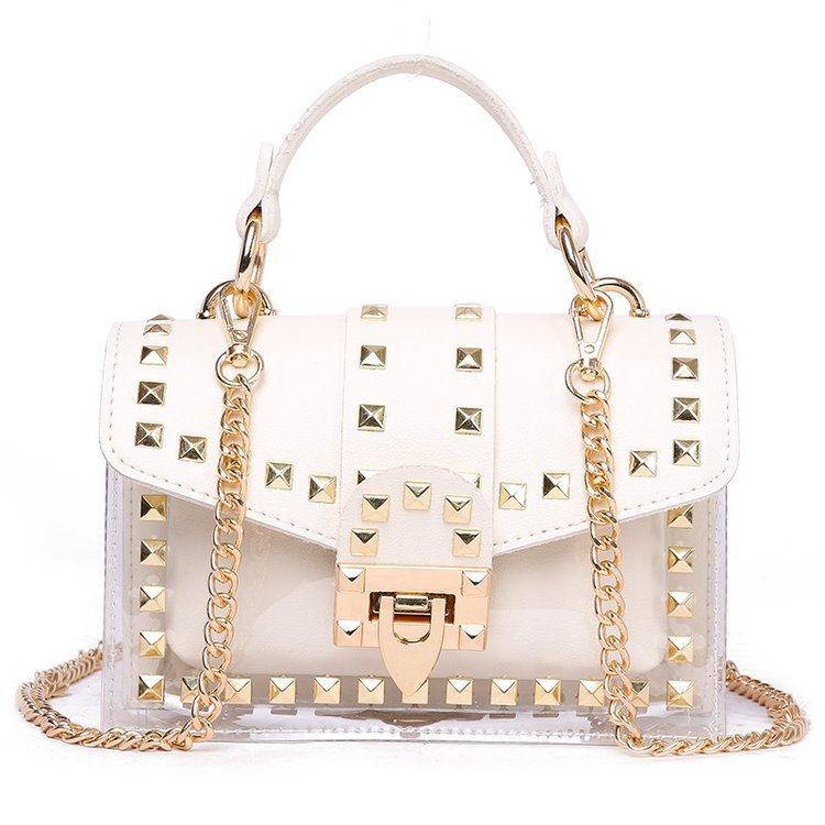best Fashion Messenger Bag Chain Female Rivets Transparent Square Pvc Handbag Clear Jelly Bag Shoulder Bag shop online at M2K Trends for