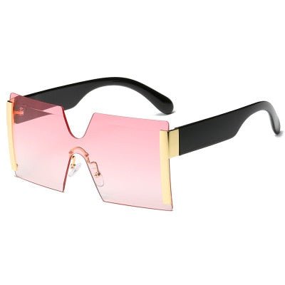 best Fashion Oversized Square Rimless Sunglasses Women Brand Designer Flat Top Big Sun Glasses Female One Piece Travel Gafa de sol 0 shop online at M2K Trends for