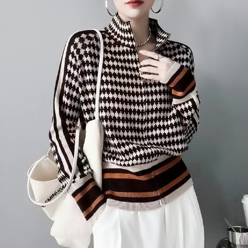 best Fashion Plaid Sweater Sweater Coat 0 shop online at M2K Trends for