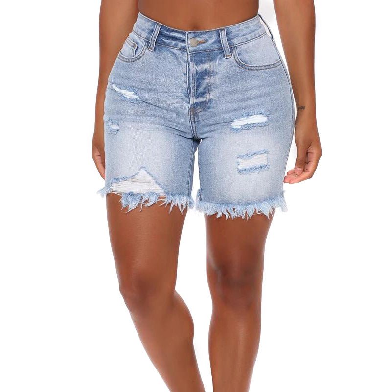 best Fashion Ripped Fringed High Stretch Denim Shorts Women 0 shop online at M2K Trends for