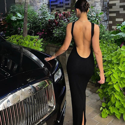 best Fashion Sexy O-neck Backless Long Maxi Evening Dresses Women Hollow Out Sleeveless Split Bodycon Party Dress for New Year 2022 0 shop online at M2K Trends for