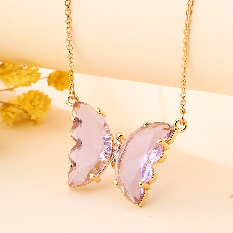 best Fashion Stainless Steel Six Colors Crystal Butterfly Pendant Necklace For Women Glamour Female Color Butterfly Necklace Jewelry 0 shop online at M2K Trends for