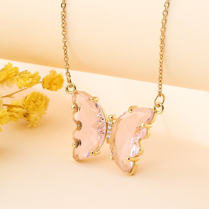 best Fashion Stainless Steel Six Colors Crystal Butterfly Pendant Necklace For Women Glamour Female Color Butterfly Necklace Jewelry 0 shop online at M2K Trends for