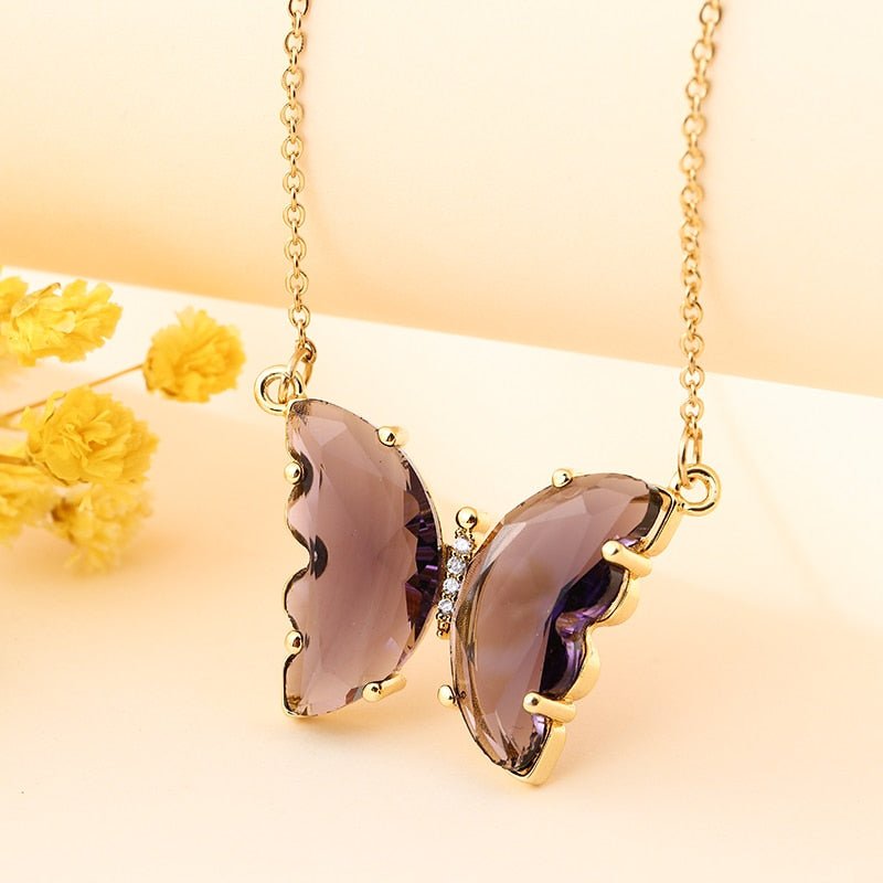 best Fashion Stainless Steel Six Colors Crystal Butterfly Pendant Necklace For Women Glamour Female Color Butterfly Necklace Jewelry 0 shop online at M2K Trends for