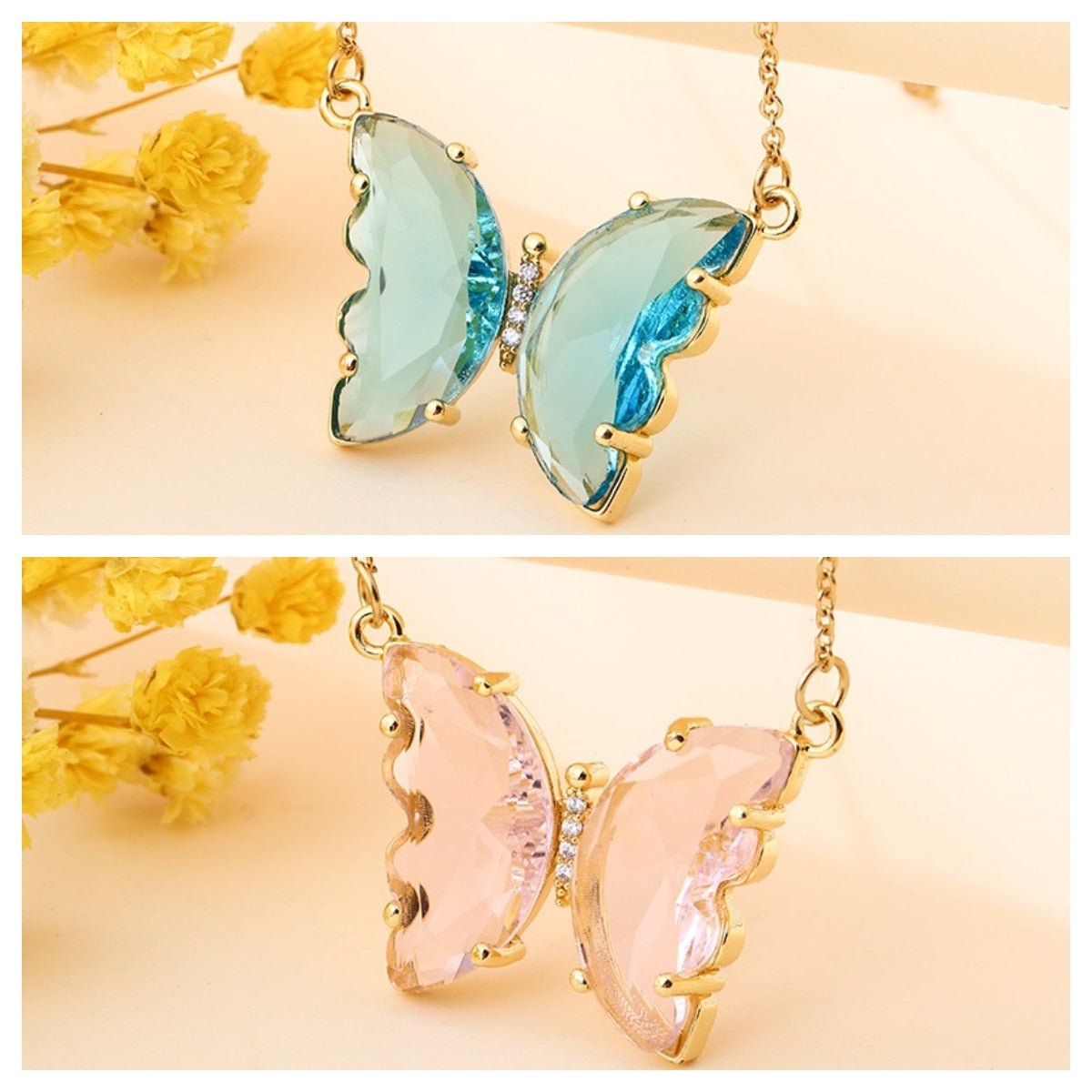 best Fashion Stainless Steel Six Colors Crystal Butterfly Pendant Necklace For Women Glamour Female Color Butterfly Necklace Jewelry 0 shop online at M2K Trends for