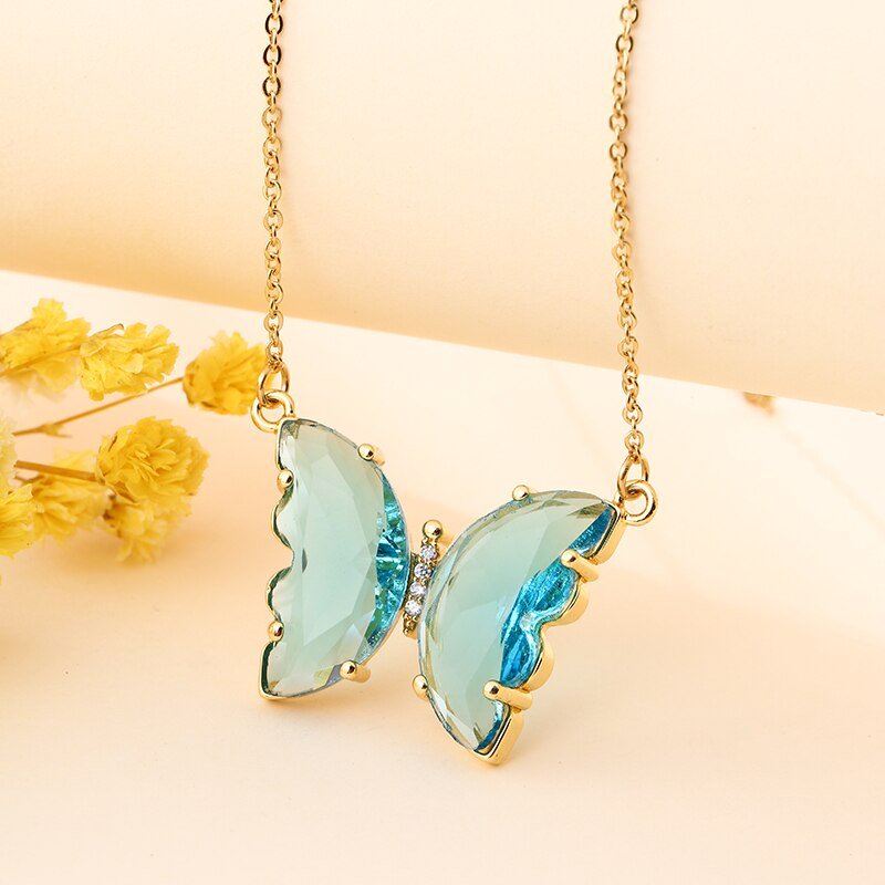 best Fashion Stainless Steel Six Colors Crystal Butterfly Pendant Necklace For Women Glamour Female Color Butterfly Necklace Jewelry 0 shop online at M2K Trends for