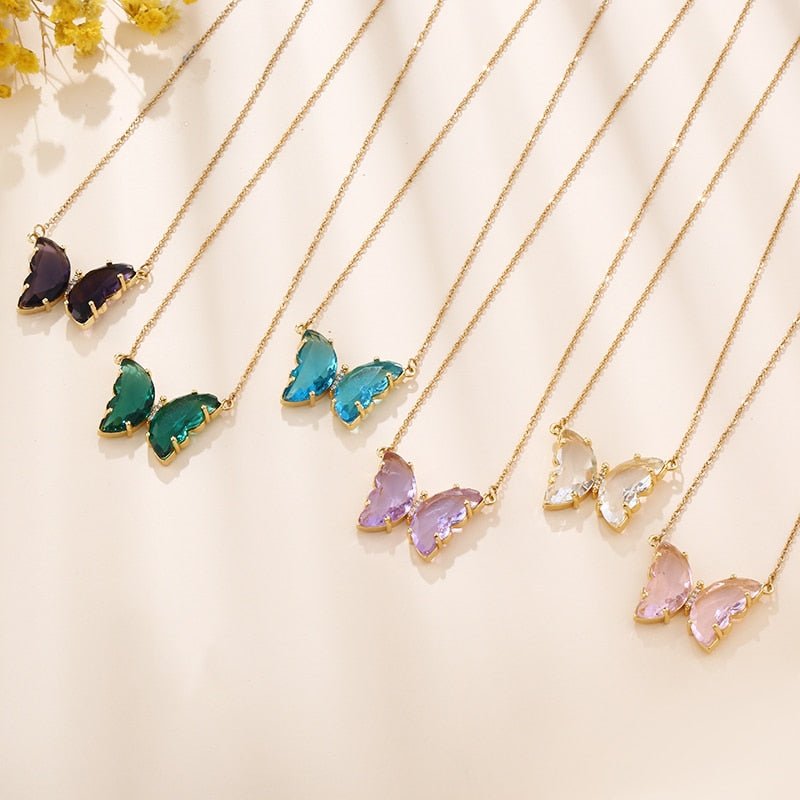 best Fashion Stainless Steel Six Colors Crystal Butterfly Pendant Necklace For Women Glamour Female Color Butterfly Necklace Jewelry 0 shop online at M2K Trends for