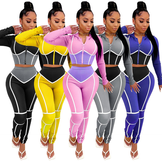 best Fashion Sweat Suits Women Tracksuit Zip Up Cropped Hoodie and Pants 0 shop online at M2K Trends for