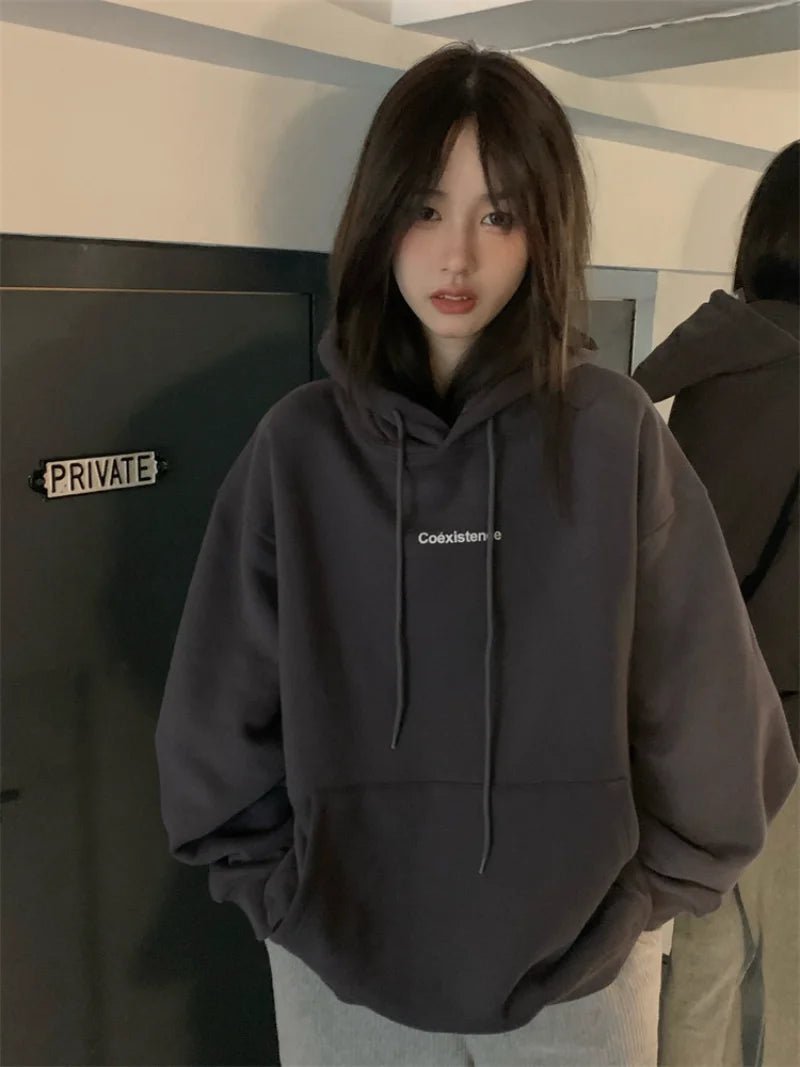 best Fashion White Hoodie Women Fleece Hooded Sweatshirt Long Sleeve Korean Letter Printed Baggy Hoodies Female Top Harajuku Pullover shop online at M2K Trends for