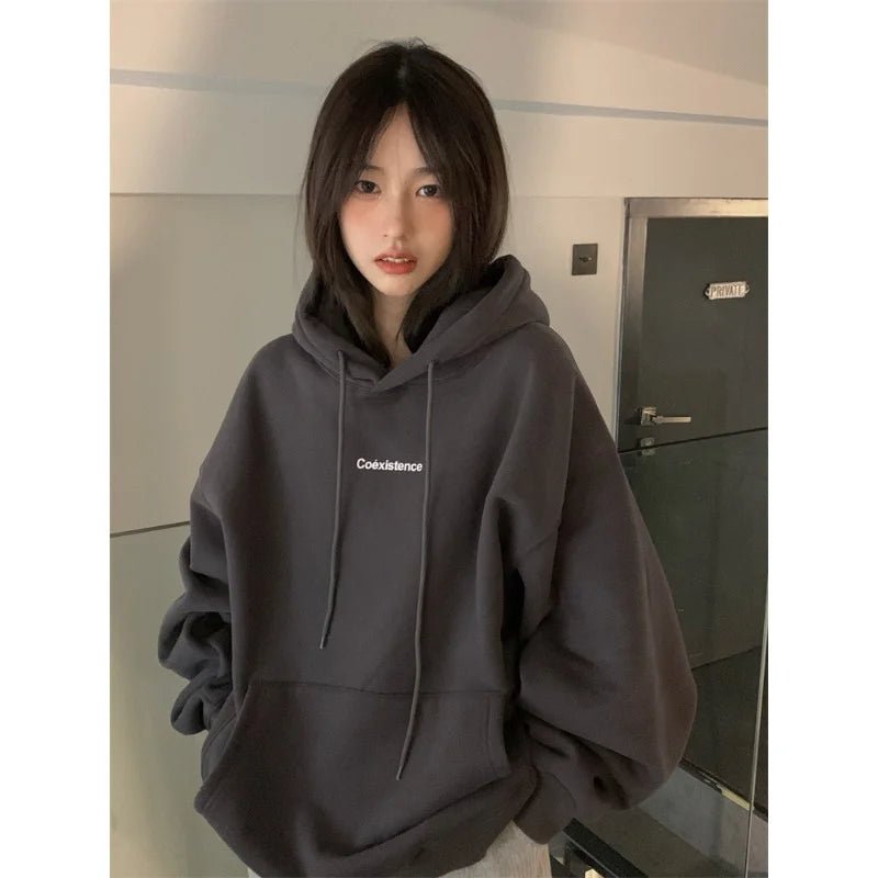 best Fashion White Hoodie Women Fleece Hooded Sweatshirt Long Sleeve Korean Letter Printed Baggy Hoodies Female Top Harajuku Pullover shop online at M2K Trends for