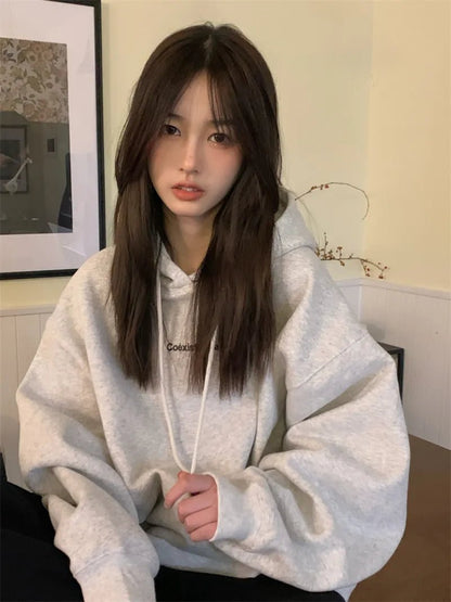 best Fashion White Hoodie Women Fleece Hooded Sweatshirt Long Sleeve Korean Letter Printed Baggy Hoodies Female Top Harajuku Pullover shop online at M2K Trends for