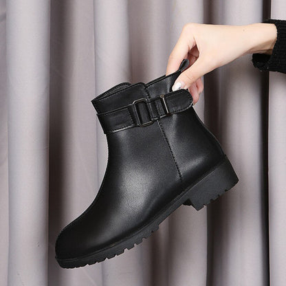 best Fashion Women Shoes Round Toe Leather Ankle Boot Women Fashion New Ladies High Heels Autumn Winter Thick Heel Boot For Lady 0 shop online at M2K Trends for