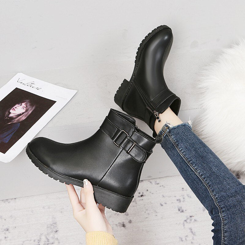 best Fashion Women Shoes Round Toe Leather Ankle Boot Women Fashion New Ladies High Heels Autumn Winter Thick Heel Boot For Lady 0 shop online at M2K Trends for