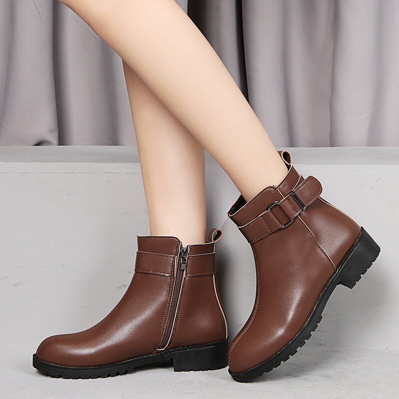 best Fashion Women Shoes Round Toe Leather Ankle Boot Women Fashion New Ladies High Heels Autumn Winter Thick Heel Boot For Lady 0 shop online at M2K Trends for