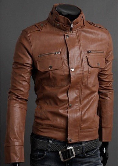 best Fashionable Men's Stand Collar Motorcycle Leather Jacket 0 shop online at M2K Trends for