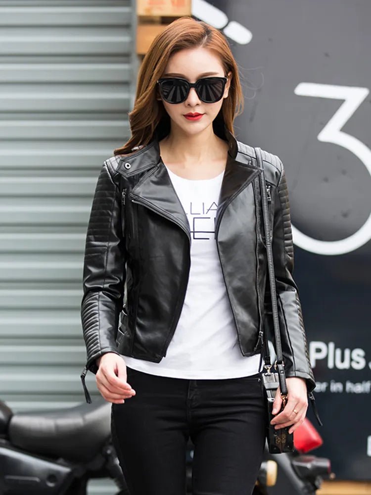 best Fitaylor Spring Autumn Women Punk Leather Jacket PU Faux Leather Jackets Basic Bomber Leather Motorcycle Black Coat shop online at M2K Trends for
