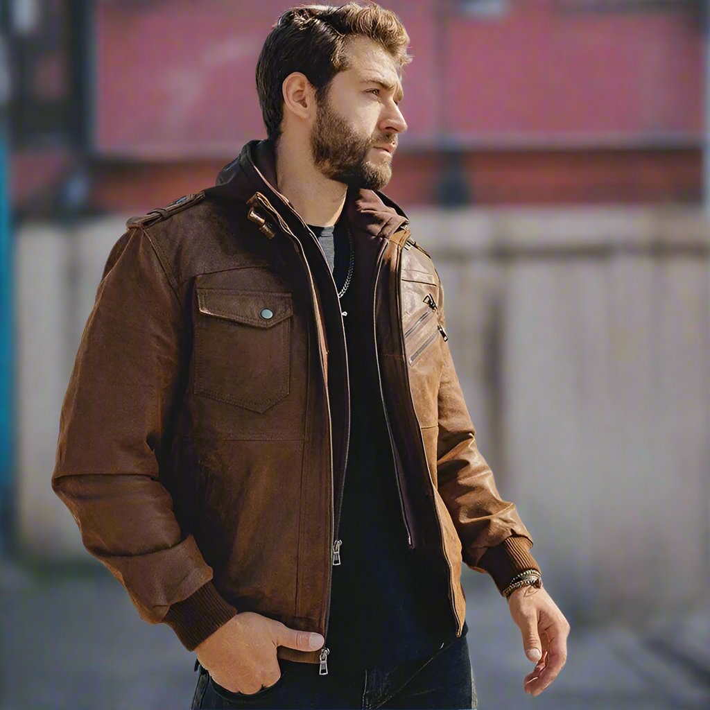 best FLAVOR Men's Real Leather Jacket Men Motorcycle Removable Hood winter coat Men Warm Genuine Leather Jackets winter jacket shop online at M2K Trends for