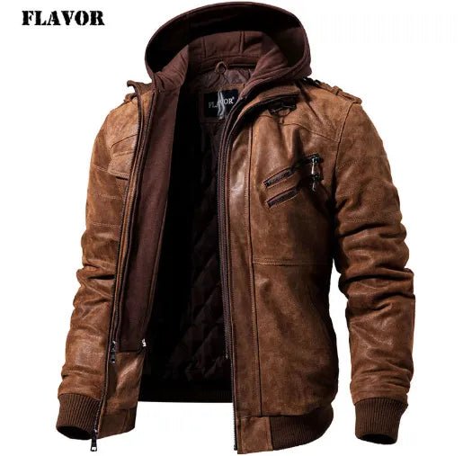 best FLAVOR Men's Real Leather Jacket Men Motorcycle Removable Hood winter coat Men Warm Genuine Leather Jackets winter jacket shop online at M2K Trends for