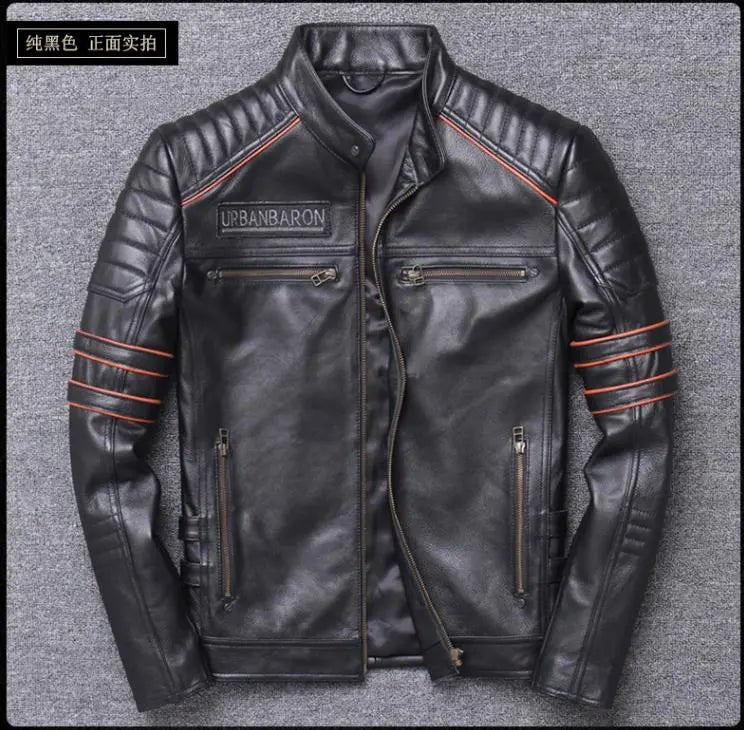 best Free shipping.Brand skull cowhide coat.Y2K black slim genuine leather jacket,Rider leather cloth.Chaqueta de cuero esqueleto shop online at M2K Trends for