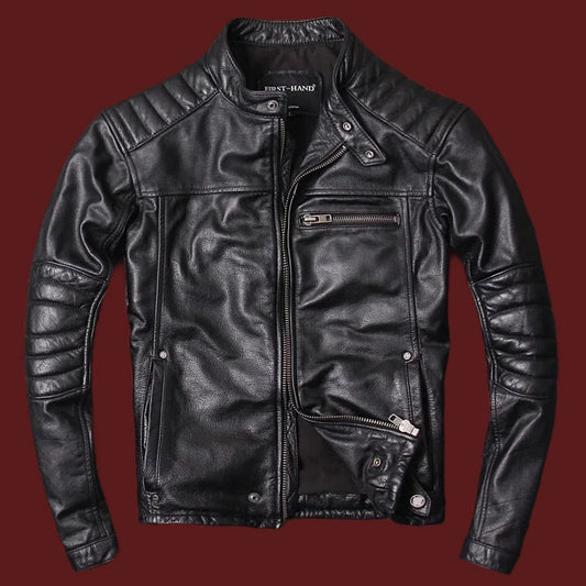 best Free shipping.Vintage style mens cowhide clothes,quality biker leather Jacket,fashion black genuine Leather coat.homme slim, shop online at M2K Trends for