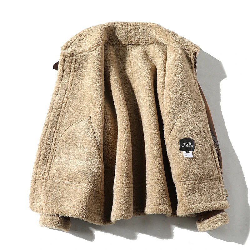 best Fur Men's Autumn Winter Thickening High-end Brand Leather Jacket / Plus Velvet Thickening Fashion Large Size Khaki Man PU Jacket shop online at M2K Trends for Jackets & Coats