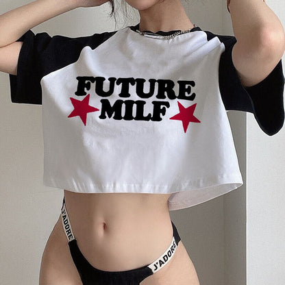 best Future Milf Star Print Women Croppped Top Harajuku Simple Graphic T Shirt Ladies Summer Fashion Short Sleeve Crop Top Streetwear 0 shop online at M2K Trends for