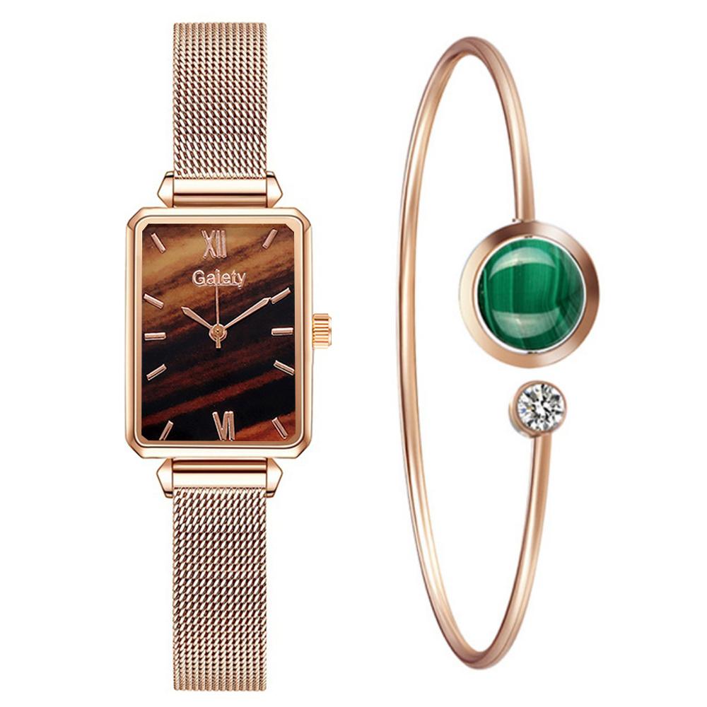 best Gaiety Brand Women Watches Fashion Square Ladies Quartz Watch Bracelet Set Green Dial Simple Rose Gold Mesh Luxury Women Watches Ladies watch shop online at M2K Trends for Watch