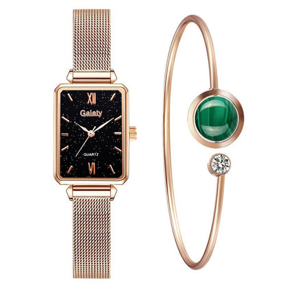 best Gaiety Brand Women Watches Fashion Square Ladies Quartz Watch Bracelet Set Green Dial Simple Rose Gold Mesh Luxury Women Watches Ladies watch shop online at M2K Trends for Watch