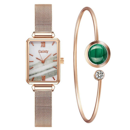 best Gaiety Brand Women Watches Fashion Square Ladies Quartz Watch Bracelet Set Green Dial Simple Rose Gold Mesh Luxury Women Watches Ladies watch shop online at M2K Trends for Watch