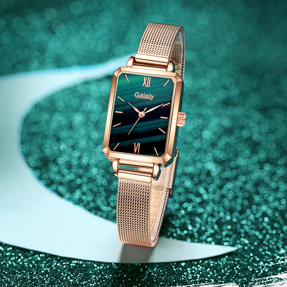 best Gaiety Brand Women Watches Fashion Square Ladies Quartz Watch Bracelet Set Green Dial Simple Rose Gold Mesh Luxury Women Watches Ladies watch shop online at M2K Trends for Watch